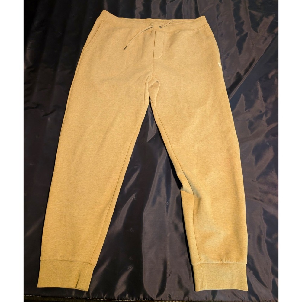 Polo Ralph Lauren Mens L Beige Cotton Fleece Jogger Pants Drawstring Tapered Leg